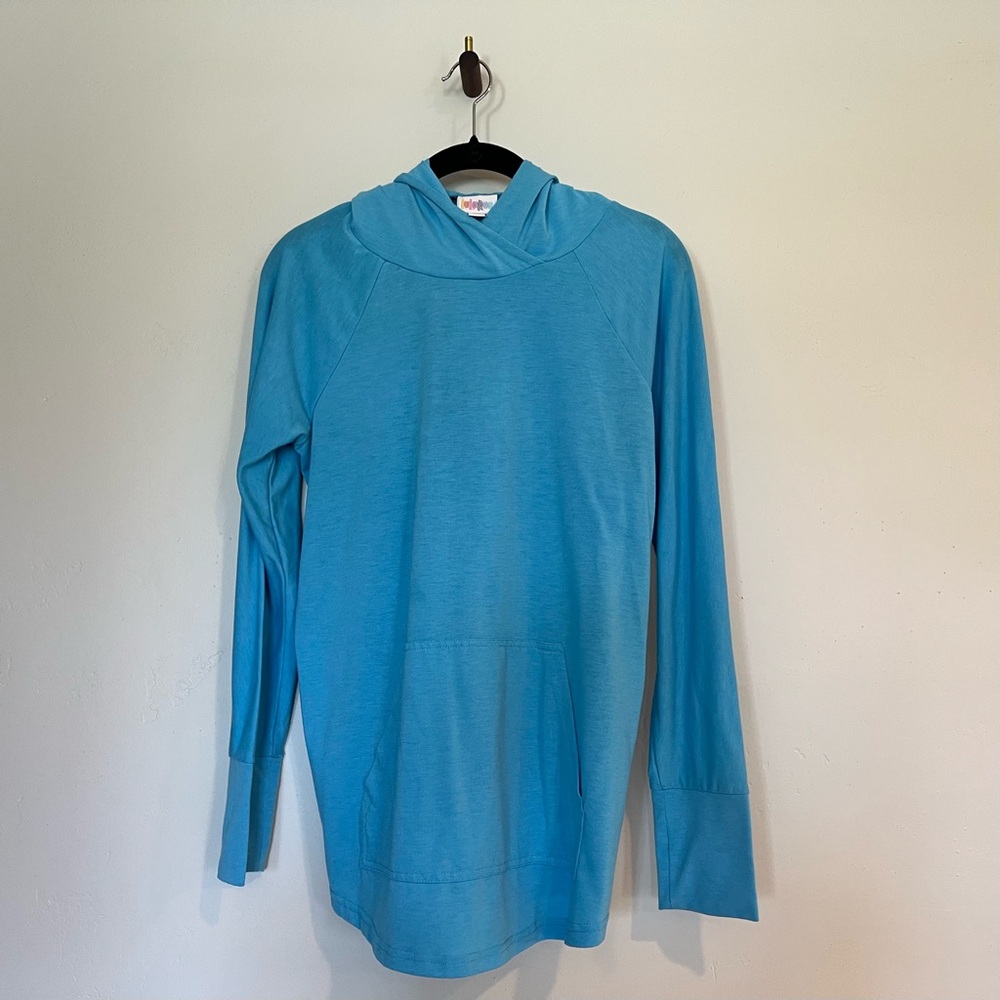 Lularoe Amber Hooded Long Sleeve Solid Turquoise Top Medium
